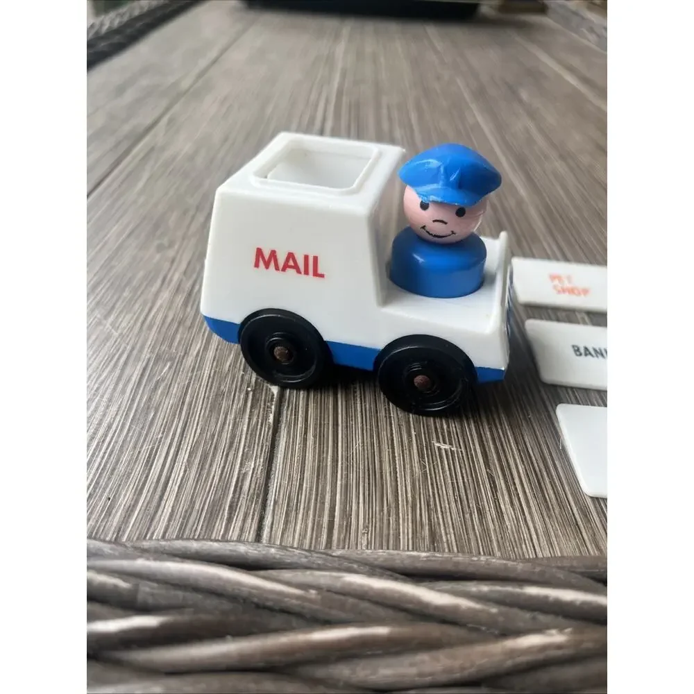 Vintage Fisher Price Little People Mail Truck Mailman Box + 7 Letters EUC